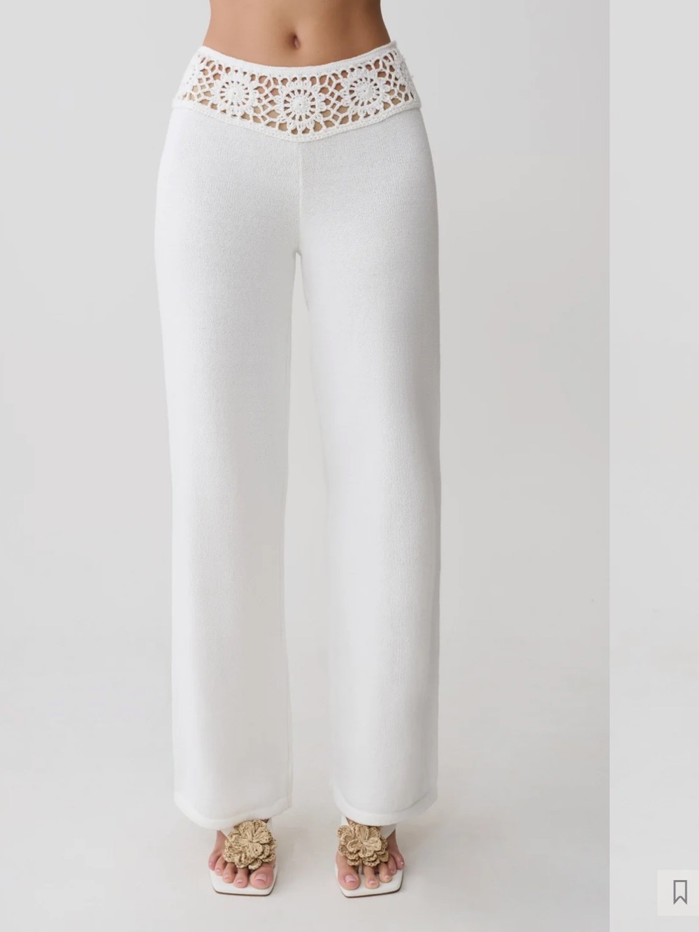 Meshki Miley Crochet Waistband Straight Leg Pant - Ivory